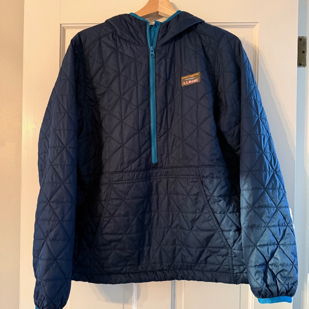 Women's LL Bean Primaloft Quilted Hooded Pullover Navy Blue - Large